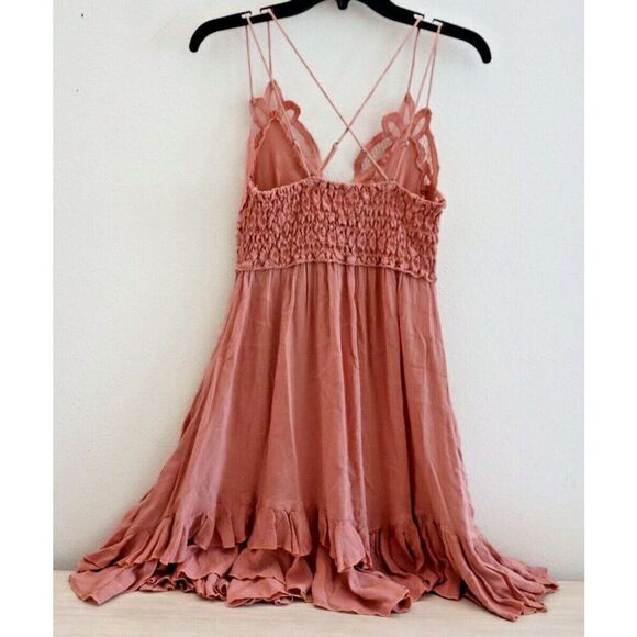 Intimately Free People Women's Sz S Rose Pink Adella Frilled Chemise Slip Dress - Picture 2 of 14